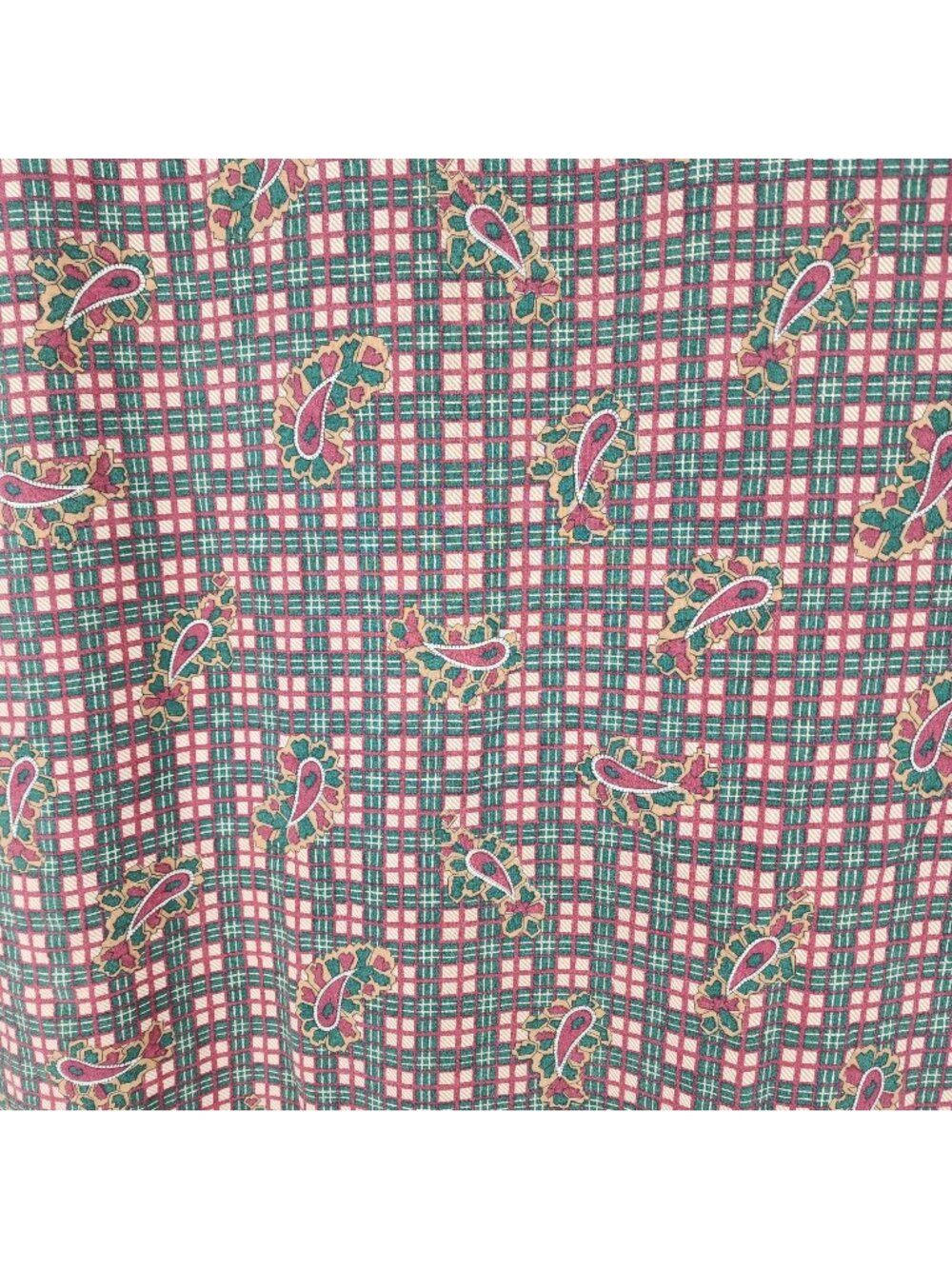 Vintage Hunter Green Maroon Red Ruffle Flat Sheet Full 78x80 Paisley Check Plaid